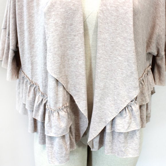 Easel Beige Open Front Ruffle Bottom Cardigan Small - Picture 4 of 7